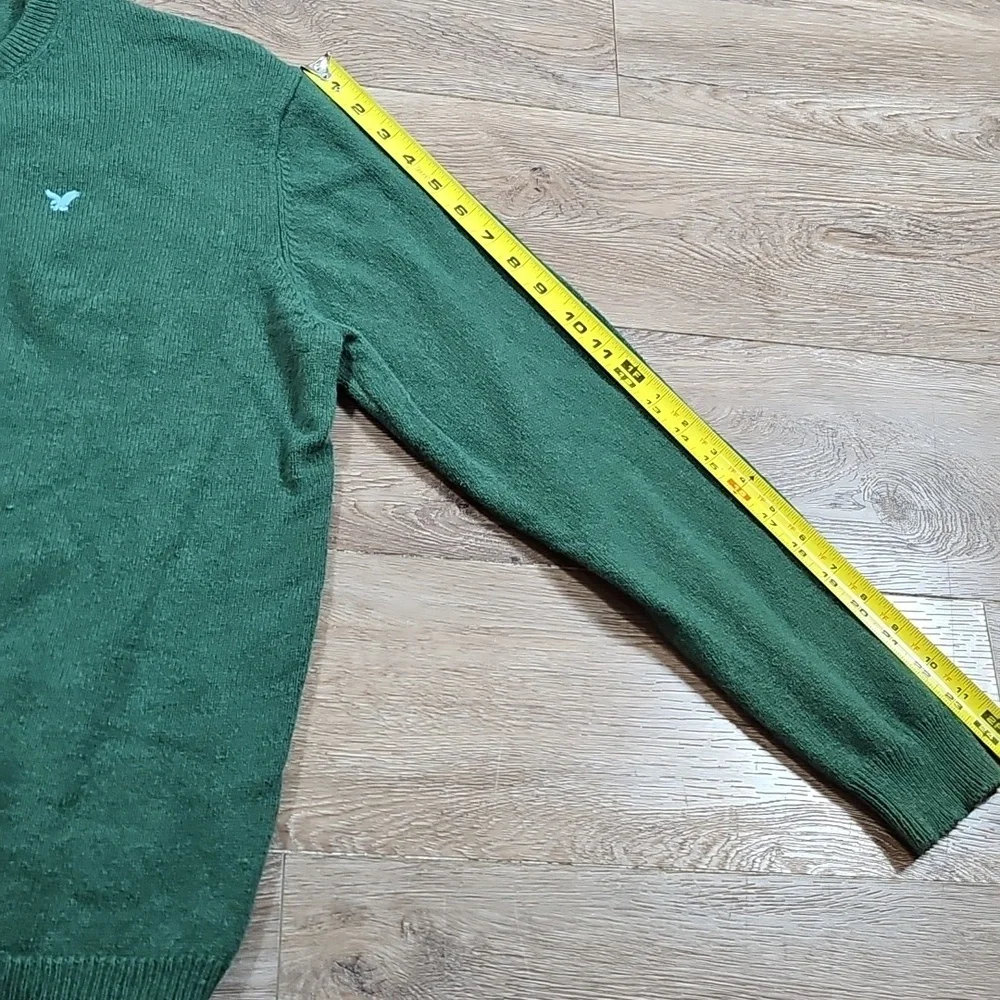 American Eagle Wool Cotton Blend Knit Forest Green V Neck Pullover Sweater